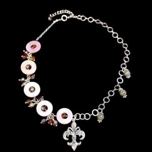 Flur de lis pendant with shell donut and crystal & jasper beaed necklace